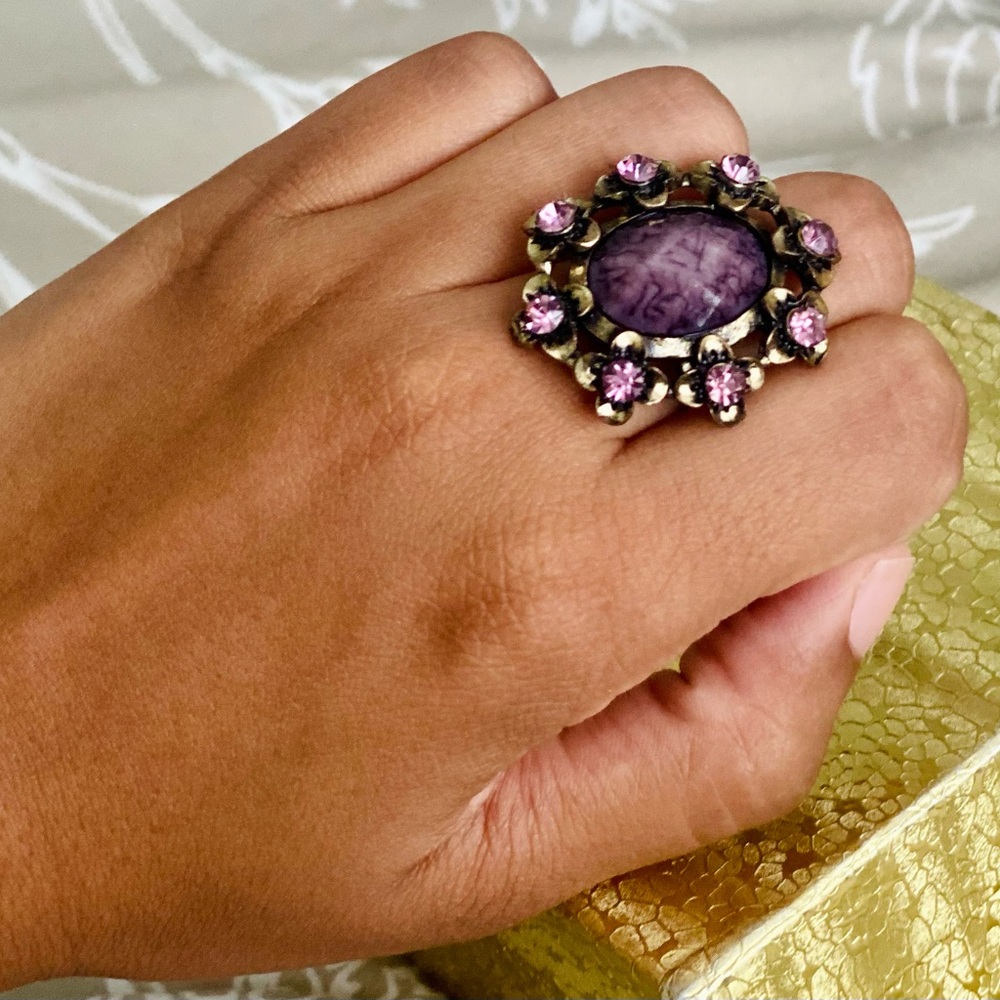 Beautiful Purple Stone Ring - Adjustable size
